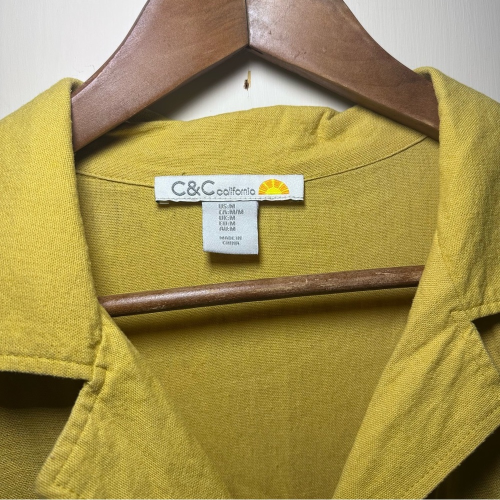 Yellow Linen Blend Short Sleeve Shirt With Pockets, Lagenlook, Beach Cover-up - Picture 4 of 11